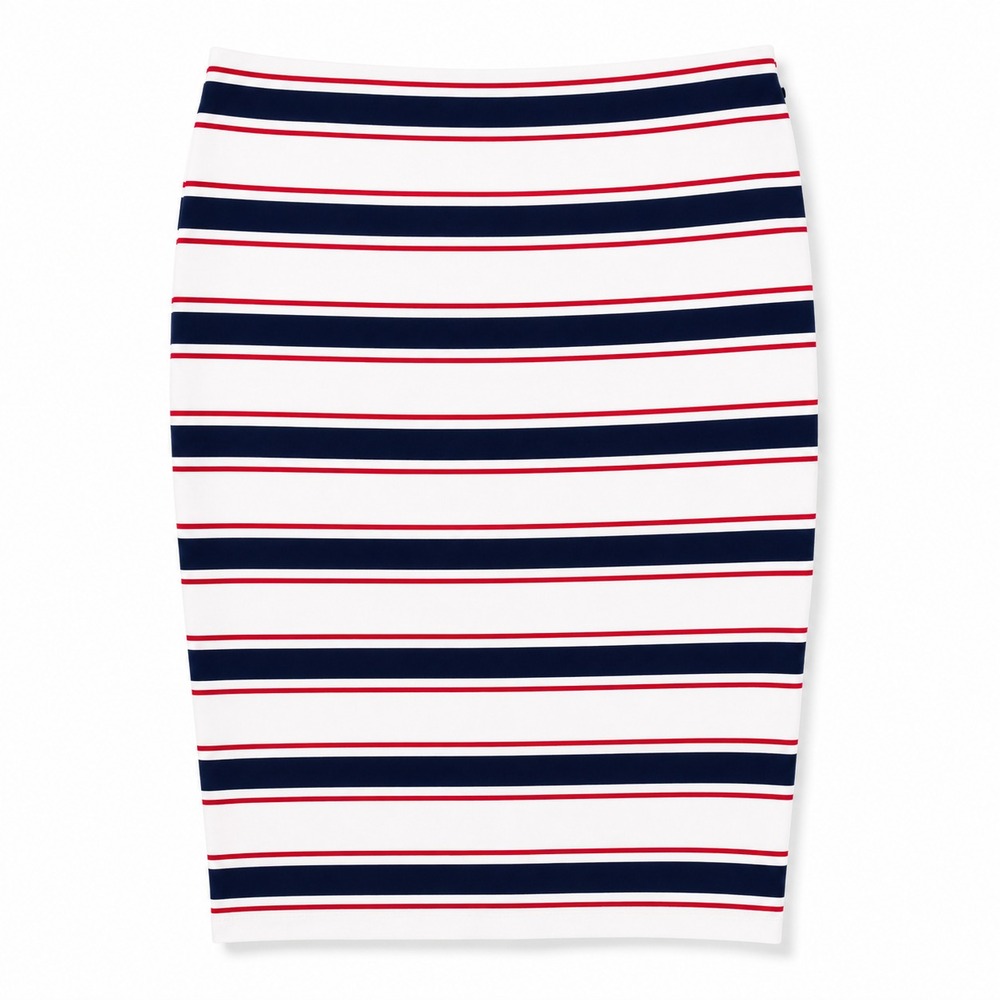 NYCC Striped Pencil Skirt White Navy Red Stretch Women's Medium‎ M